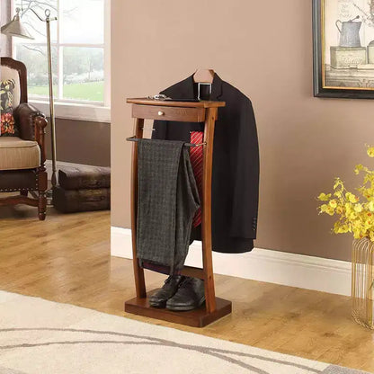 Kingsman Suit avec plateau supérieur à tiroir Cintre profilé Barre de pantalon Valet de nuit Noyer - Proman Products