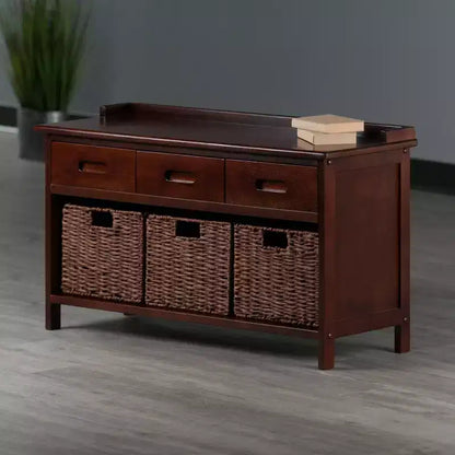 4pc Adriana Storage Bench with Baskets Walnut - Winsome: Transitional Style, Wood Frame, Spot Clean