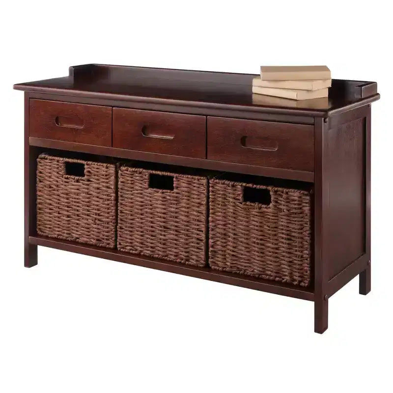 Banc de rangement Adriana 4 pièces avec paniers Noyer - Winsome : Style transitionnel, Cadre en bois, Nettoyage des taches