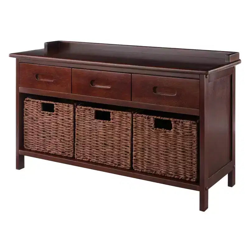 Banc de rangement Adriana 4 pièces avec paniers Noyer - Winsome : Style transitionnel, Cadre en bois, Nettoyage des taches