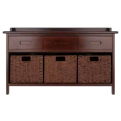 Banc de rangement Adriana 4 pièces avec paniers Noyer - Winsome : Style transitionnel, Cadre en bois, Nettoyage des taches