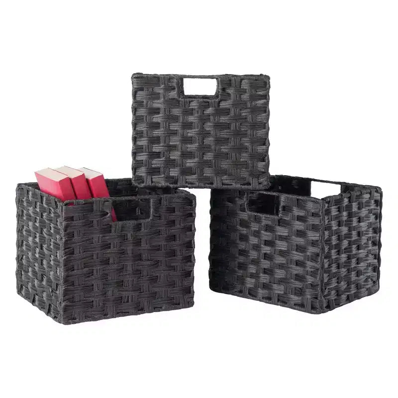 Banc de rangement 4 pièces Addison avec paniers Espresso/Chocolat - Winsome : Organiseur d'entrée en bois, pouf de chambre