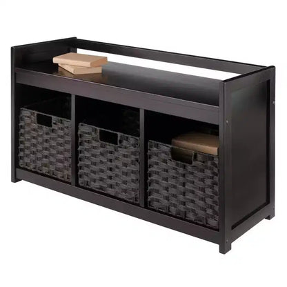 Banc de rangement 4 pièces Addison avec paniers Espresso/Chocolat - Winsome : Organiseur d'entrée en bois, pouf de chambre