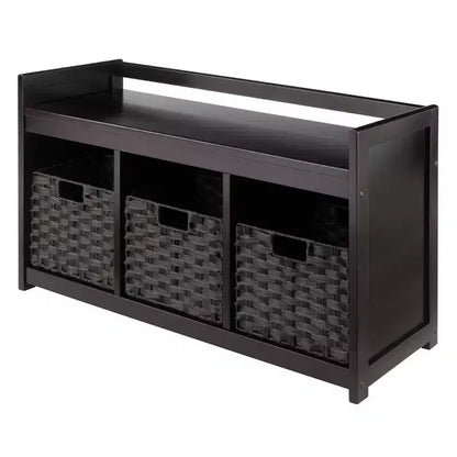 Banc de rangement 4 pièces Addison avec paniers Espresso/Chocolat - Winsome : Organiseur d'entrée en bois, pouf de chambre