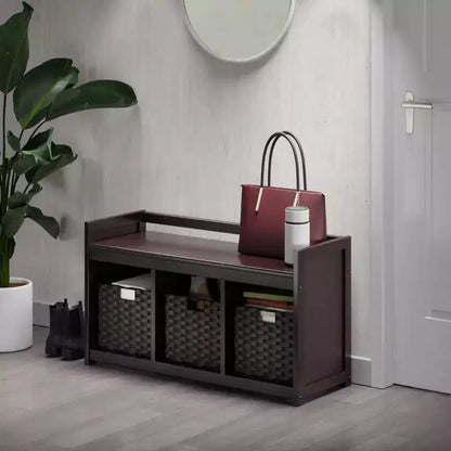 Banc de rangement 4 pièces Addison avec paniers Espresso/Chocolat - Winsome : Organiseur d'entrée en bois, pouf de chambre