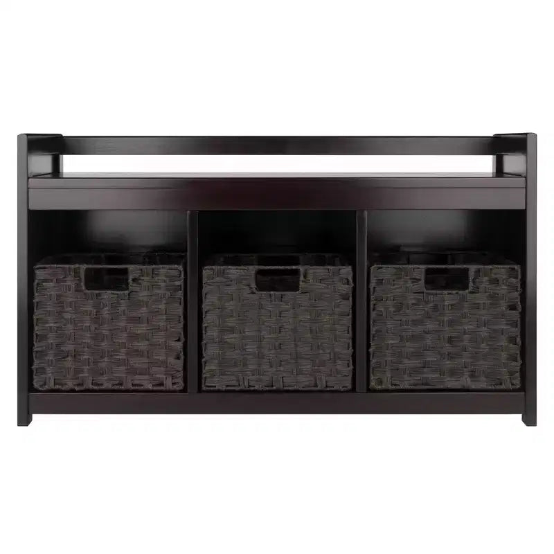 Banc de rangement 4 pièces Addison avec paniers Espresso/Chocolat - Winsome : Organiseur d'entrée en bois, pouf de chambre