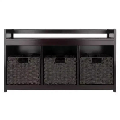 Banc de rangement 4 pièces Addison avec paniers Espresso/Chocolat - Winsome : Organiseur d'entrée en bois, pouf de chambre