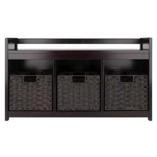 Banc de rangement 4 pièces Addison avec paniers Espresso/Chocolat - Winsome : Organiseur d'entrée en bois, pouf de chambre
