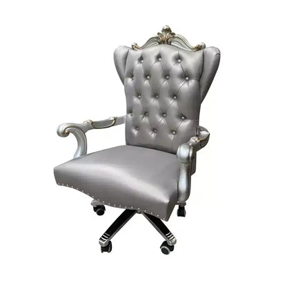 Chaise de bureau exécutive Versailles en PU de 28 pouces argent/platine antique - Acme Furniture : réglable, pivotante, cadre en bois de peuplier