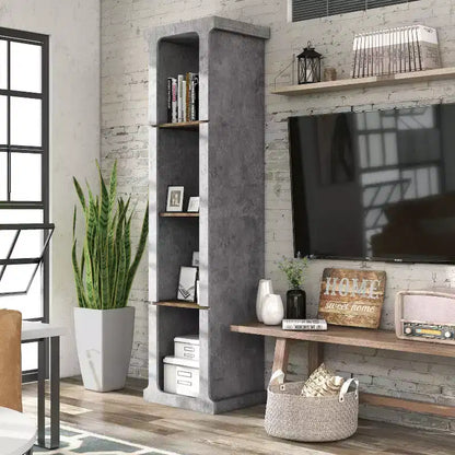 miBasics 75.39" Ossi Tour de Présentation Industrielle Ciment : Style Ferme à 4 Étagères, Construction en MDF et Panneaux de Particules
