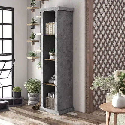 miBasics 75.39" Ossi Tour de Présentation Industrielle Ciment : Style Ferme à 4 Étagères, Construction en MDF et Panneaux de Particules