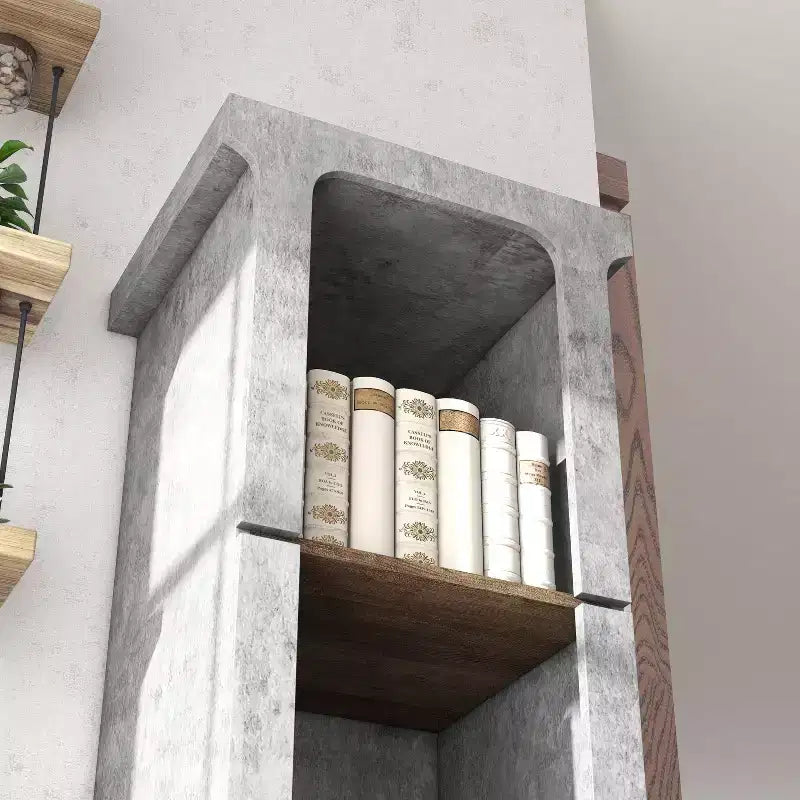 miBasics 75.39" Ossi Tour de Présentation Industrielle Ciment : Style Ferme à 4 Étagères, Construction en MDF et Panneaux de Particules