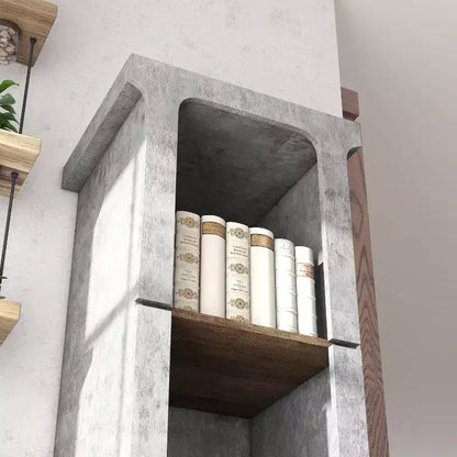 miBasics 75.39" Ossi Tour de Présentation Industrielle Ciment : Style Ferme à 4 Étagères, Construction en MDF et Panneaux de Particules