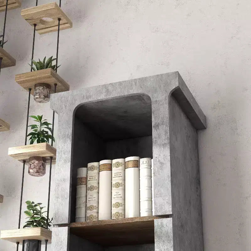 miBasics 75.39" Ossi Tour de Présentation Industrielle Ciment : Style Ferme à 4 Étagères, Construction en MDF et Panneaux de Particules