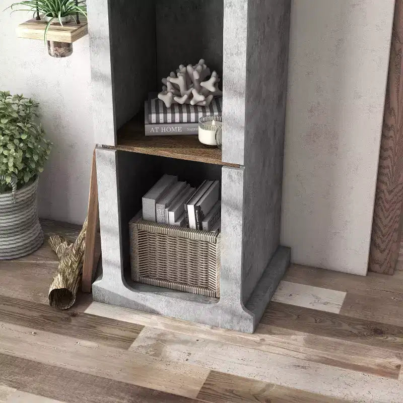 miBasics 75.39" Ossi Tour de Présentation Industrielle Ciment : Style Ferme à 4 Étagères, Construction en MDF et Panneaux de Particules