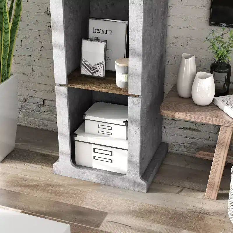miBasics 75.39" Ossi Tour de Présentation Industrielle Ciment : Style Ferme à 4 Étagères, Construction en MDF et Panneaux de Particules