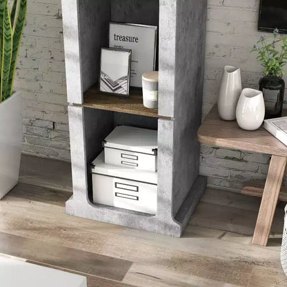 miBasics 75.39" Ossi Tour de Présentation Industrielle Ciment : Style Ferme à 4 Étagères, Construction en MDF et Panneaux de Particules
