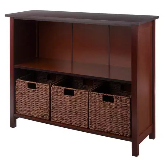 Winsome 30" 4pc Milan Storage Shelf with Baskets Walnut: Transitional Style, Wood Frame, Fixed Shelves