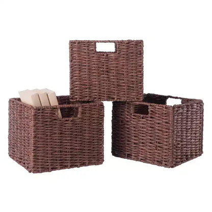 Winsome Étagère de rangement Milan 30 po, 4 pièces, avec paniers, noyer : style transitionnel, cadre en bois, étagères fixes
