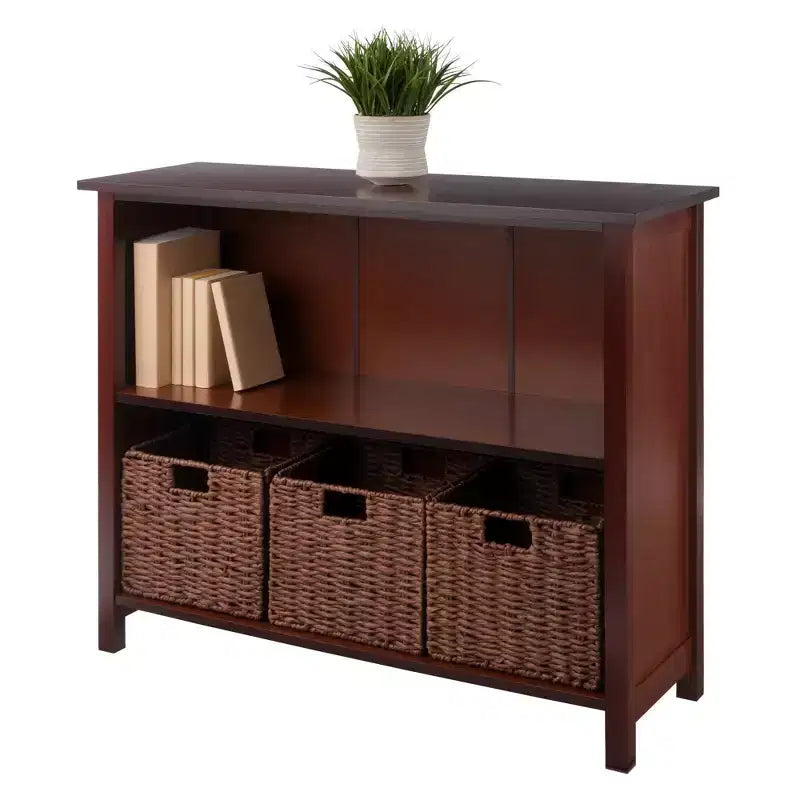 Winsome Étagère de rangement Milan 30 po, 4 pièces, avec paniers, noyer : style transitionnel, cadre en bois, étagères fixes