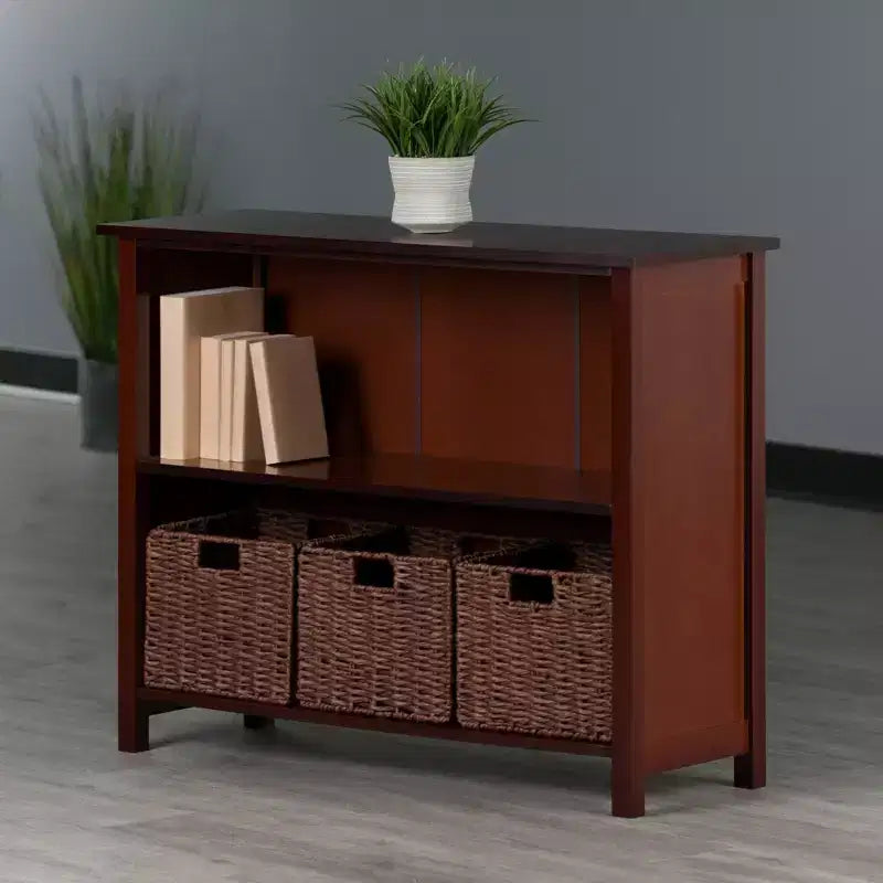 Winsome Étagère de rangement Milan 30 po, 4 pièces, avec paniers, noyer : style transitionnel, cadre en bois, étagères fixes