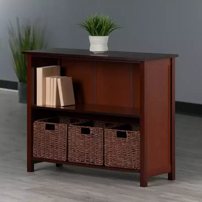 Winsome Étagère de rangement Milan 30 po, 4 pièces, avec paniers, noyer : style transitionnel, cadre en bois, étagères fixes