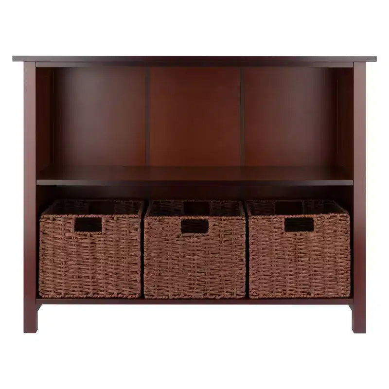 Winsome Étagère de rangement Milan 30 po, 4 pièces, avec paniers, noyer : style transitionnel, cadre en bois, étagères fixes