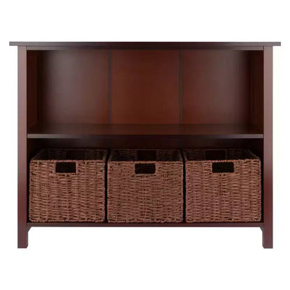 Winsome Étagère de rangement Milan 30 po, 4 pièces, avec paniers, noyer : style transitionnel, cadre en bois, étagères fixes
