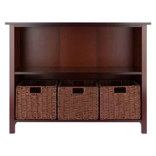 Winsome Étagère de rangement Milan 30 po, 4 pièces, avec paniers, noyer : style transitionnel, cadre en bois, étagères fixes