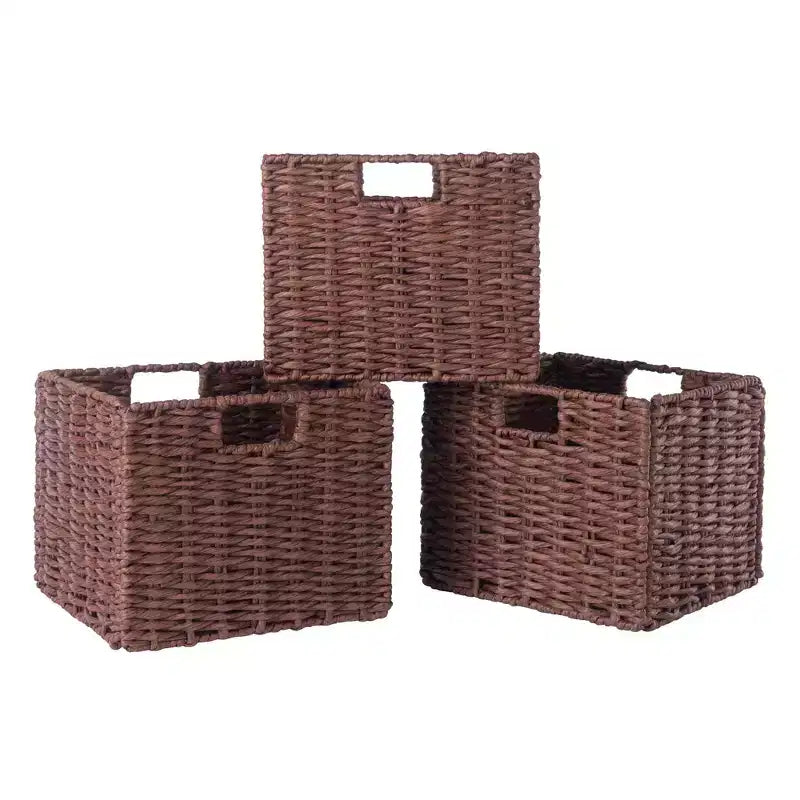 Winsome Étagère de rangement Milan 30 po, 4 pièces, avec paniers, noyer : style transitionnel, cadre en bois, étagères fixes