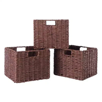 Winsome Étagère de rangement Milan 30 po, 4 pièces, avec paniers, noyer : style transitionnel, cadre en bois, étagères fixes
