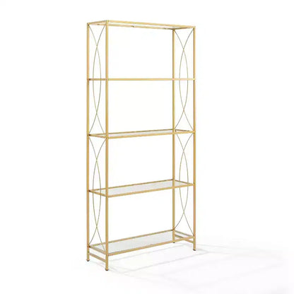 76" Helena Etagere Gold - Crosley: Sturdy Steel Frame, Curved Accents, 4 Clear Glass Shelves