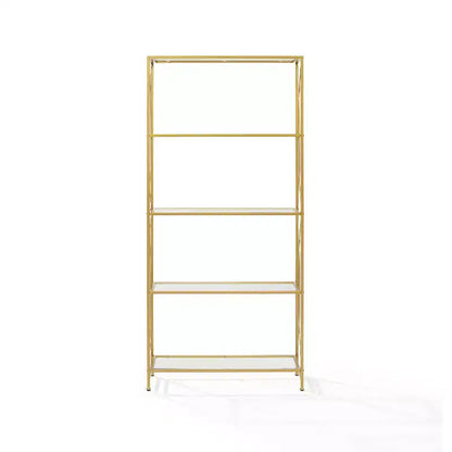 Étagère Héléna Or 76 po - Crosley : Cadre en acier robuste, accents courbés, 4 tablettes en verre transparent