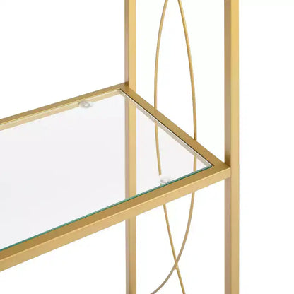 Étagère Héléna Or 76 po - Crosley : Cadre en acier robuste, accents courbés, 4 tablettes en verre transparent