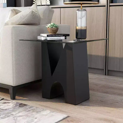 Riverpoint Table d'appoint carrée moderne transparent/noir - HOMES: Inside + Out : Structure en acier, plateau en verre trempé