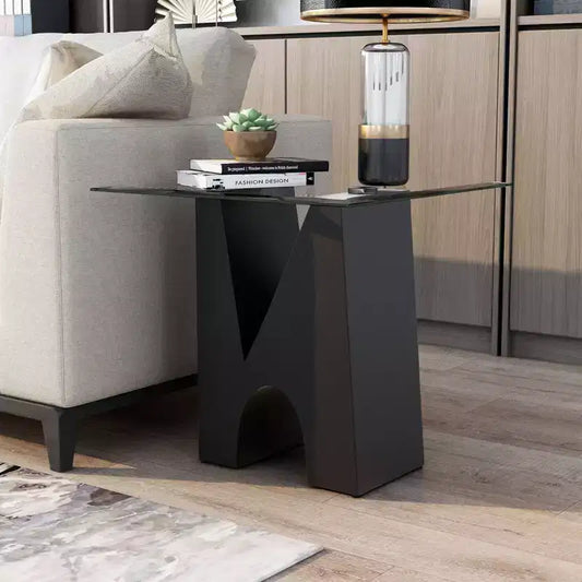 Riverpoint Table d'appoint carrée moderne transparent/noir - HOMES: Inside + Out : Structure en acier, plateau en verre trempé