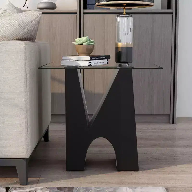 Riverpoint Table d'appoint carrée moderne transparent/noir - HOMES: Inside + Out : Structure en acier, plateau en verre trempé