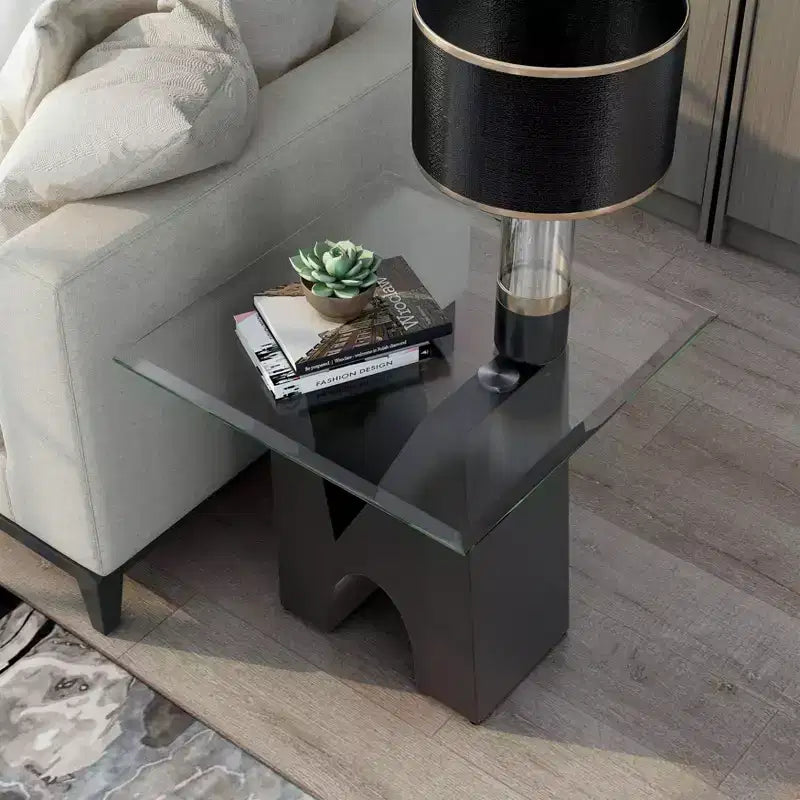 Riverpoint Table d'appoint carrée moderne transparent/noir - HOMES: Inside + Out : Structure en acier, plateau en verre trempé
