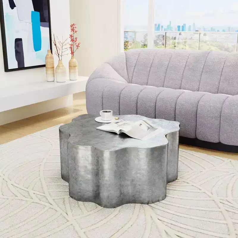 Table basse Forest Grove en aluminium argent antique - ZM Home : Piédestal irrégulier bohème moderne, Décoration de salon