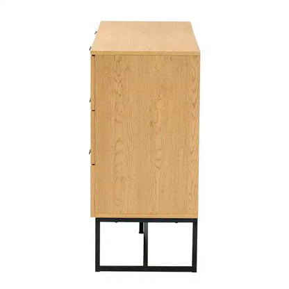 Meuble de rangement Sawyer Wood and Metal à 6 tiroirs avec rotin naturel Chêne brun/noir - Baxton Studio : Buffet Mid-Century