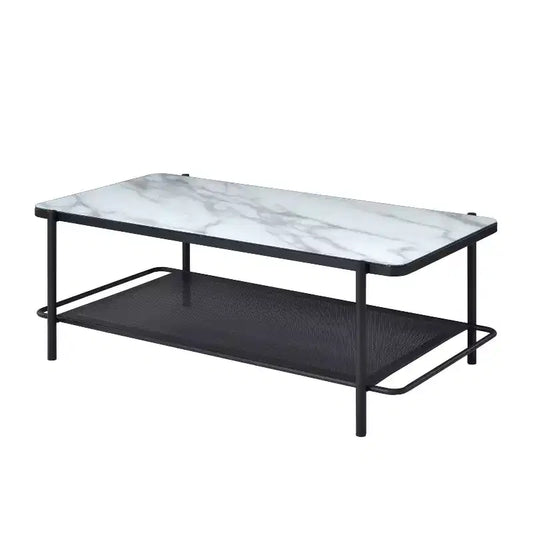 48" Avalan Glass Top Contemporary Coffee Table Black Coating/White - miBasics