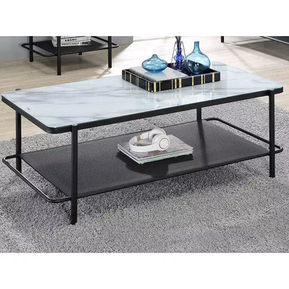 Table basse contemporaine 48 po à dessus en verre Avalan, finition noire/blanche - miBasics