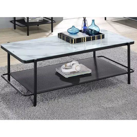 Table basse contemporaine 48 po à dessus en verre Avalan, finition noire/blanche - miBasics