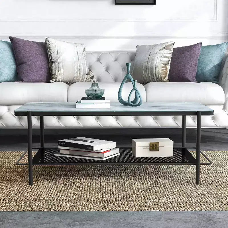 Table basse contemporaine 48 po à dessus en verre Avalan, finition noire/blanche - miBasics