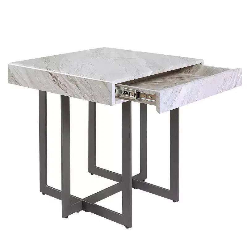Table d'appoint contemporaine à 1 tiroir gris/métal canon de fusil Rohde - miBasics