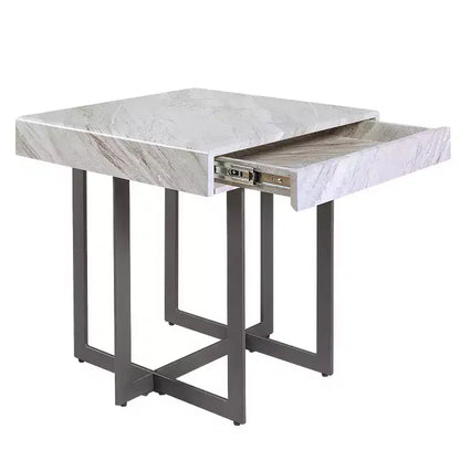 Table d'appoint contemporaine à 1 tiroir gris/métal canon de fusil Rohde - miBasics