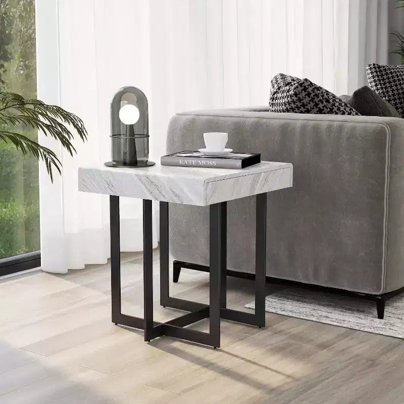 Table d'appoint contemporaine à 1 tiroir gris/métal canon de fusil Rohde - miBasics