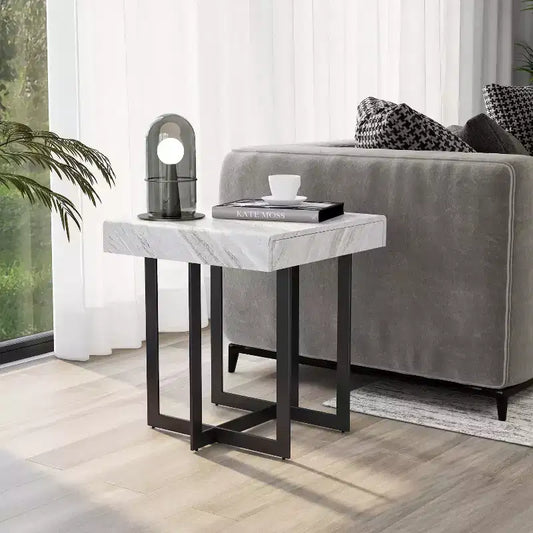 Table d'appoint contemporaine à 1 tiroir gris/métal canon de fusil Rohde - miBasics