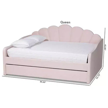Lit de repos rembourré en tissu velours Queen Timila avec lit gigogne – Baxton Studio : Meubles de chambre glamour, aucun sommier tapissier requis