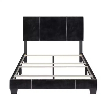 Cadre de Lit Capitonne Velours Queen Lucena Noir - Boyd Sleep Eco Dream : Style Contemporain, Tissu Velours Doux, Pieds en Bois Massif, Montage Facile
